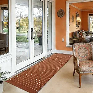 LIVEBOX Boho Burnt Orange Runner Rug 2x6 for Bathroom Kitchen Entryway, Cotton Woven Washable Bedroom Rug Runners,Hallway Laundry Room Decor Throw Rugs
