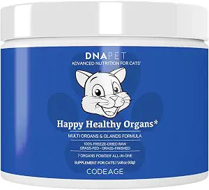 DNA PET Happy Healthy Organs & Glands Supplement for Cats, Powder, 1.48 oz | Freeze-dried raw 7-organ powder for cats with grass-fed beef liver, heart, kidney, spleen, pancreas and thymus.