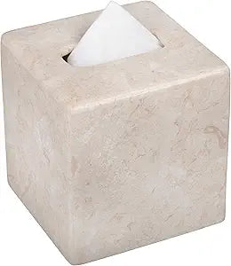 Creative Home Luxury Natural Champagne Marble Tissue Box Cover Heavy-Duty Square Facial Tissue Holder, Hand-Carved for Bathroom Bedroom Living Room, Elegant Durable, Beige, 5.4 x 5.4 x 5.6 H Inch