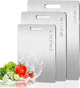 3 Pack 304 Stainless Steel Cutting Board, Upgraded Food-Grade Cutting Boards for Kitchen,Double-Sided Non Toxic Cutting Board, Dishwasher Safe, kitchen Appliances for Fruits, Vegetables, Meat(S+M+L)