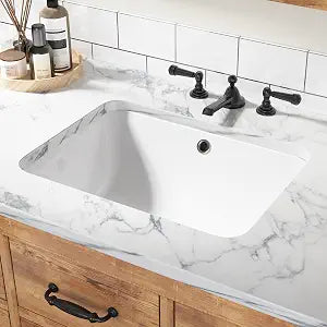 IDEALHOUSE Vessel Sink Rectangular 20 x 15 Inch, White Fireclay Ceramic Undermount Bathroom Sink, Modern Bowl Lavatory Vanity Basin for Bathroom Vanity Cabinet