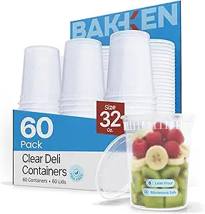 Plastic Deli Containers with Lids 32 oz (Pack of 60) Leak-Proof, BPA-Free Food Storage Containers for Soup, Slime & Meal Prep, Stackable, Microwave, Dishwasher Safe, Reusable Clear Plastic