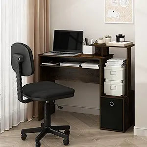 Furinno ECON Desk, 40-in Gaming Desk with Keyboard Tray, Computer Desk, Office Desk with Side Shelves and Storage Bin for Home Office, Study Room, Dorm, Amber Oak