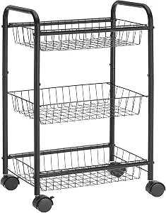 SONGMICS 3-Tier Steel Rolling Cart with Removable Baskets