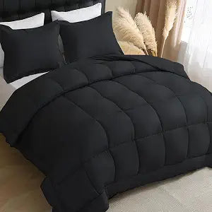 URBANLIFE Queen Comforter Set, 3-Piece Black Down Alternative, 90x90 in