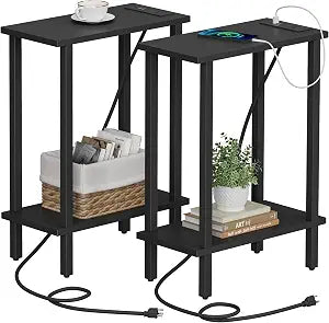 TUTOTAK Narrow Side Table Set of 2, Small End Table with Charging Station