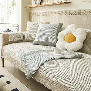 vctops Cotton Quilted Sofa Cover Boho Geometric Pattern Sectional Couch Covers Non Slip Sofa Slipcover Furniture Protector for Dogs Pet Kids, 1 Piece/Not All Set (Type C,35"x94")