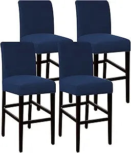Flamingo P High Stretch Bar Stool Cover Pub Counter Stool Chair Seat Slipcover for Dining Room Cafe Furniture Protectors Non Slip with Elastic Bottom Set of 4, Navy