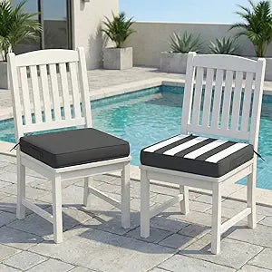Amagenix Outdoor Chair Cushions Set of 2, 19"x19"x3" Waterproof Outdoor Seat Cushions for Patio Furniture, Dark Grey Stripe Reversible Patio Cushions (We Make Custom Size)