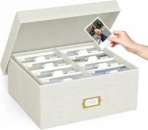 Decorative Photo Storage Box, Linen Photo Box Holds 1700 4x6 Pictures Beige