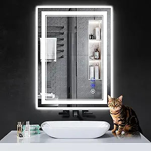 30"x22" LED Bathroom Mirror with Anti-Fog, Stepless Dimmable Lights, 3 Color Modes, Shatter-Proof Tempered Glass,Waterproof Design