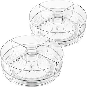 2 Pack Lazy Susan Organizer, 9 inch Rotating Storage Organizer with 4 Removable Bins, Lazy Susan Turntable Organizer for Fridge, Kitchen, Vanity, Cabinet