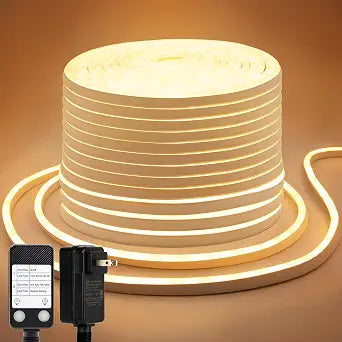 66Ft LED Neon Rope Lights 24V Dimmable 2400LEDs Strip Neon Light Warm White
