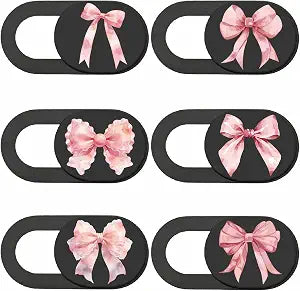 6Pcs 6 Styles Pink Bow Camera Cover Slide Cute Privacy Guard Accessories, Phone Front Camera Blocker 0.04 Inch Ultra Thin for Laptop Desktop Computer Tablet Notebook Mini PC Office Use