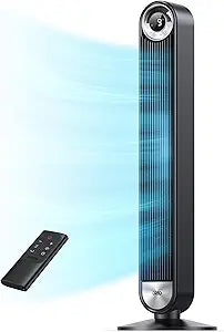 DREO Tower Fan for Bedroom, Upgraded DC 9 Speeds 20dB Ultra-Quiet Floor Fan, 90┬░ Oscillating Fans with 28ft/s Velocity, 12H Timer, Standing Fan, Bladeless Fan Powerful for Home, Black