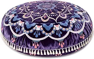 Hihealer Meditation Cushion, Large Velvet Floor Pillow for Yoga, Meditation & Mindfulness, Supportive Memory Foam Bolster (Purple)