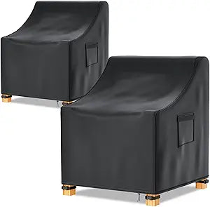 Likorlove Patio Chair Covers Waterproof 29" W x 30" D x 30" H, 600D Heavy Duty Outdoor Furniture Covers for Lounge Deep Seat Chairs, Windproof with Buckles & Air Vent, Black (2 Pack)