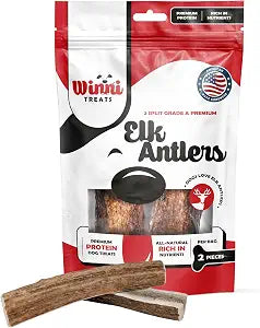 Winni Treats Elk Antlers for Dogs - Single Ingredient, Preservative-Free, Premium Shed, Grade A Split Elk Antler Dog Chew, High in Protein, Calcium for Teeth, Low in Fat, Dog Treat Antler (2 Pieces)