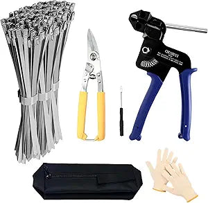 Heavy Steel Cable Tie ToolStainless Steel Zip Tie Gun, Metal Tie Wrap Gun Kit, Duty Outdoor Adjustable Fastening Cutting Tie Tool Sets with 100pcs Self-Locking Metal Steel Zip Ties CHUSHUYI