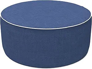 LVTXIII Outdoor/Indoor Inflatable Ottoman, All Weather Water-Repellent Round Footrest Stool with Handle, D21x H9 Portable Pouf for Patio Garden Camping or Home-Navy Textured