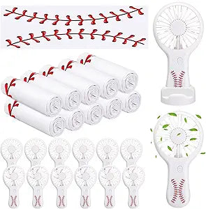 Woanger 24 Pcs Baseball Cooling Towels and Fans Sets Mini Handheld Fans Bulk 3 Speeds USB Lash Towel for Sporting Baseball Gifts for Team Games Party Favor