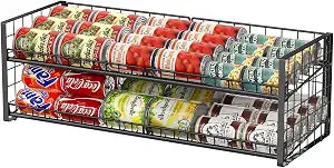 2-Tier Stackable Can Rack Organizer for Pantry Shelf, Extra-Long Can Holder for Kitchen Organization,Heavy Duty Can Dispenser for Canned Food Soup Goods up to 64 in Cabinet Storage, Black