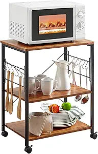 Mr IRONSTONE Microwave Cart 23.7'' for Small Space, 3-Tier Microwave Stand Coffee Cart Rolling Kitchen Utility cart on Wheels, Vintage