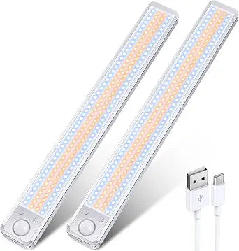 Under Cabinet Lights Rechargeable Under Counter Lights for Kitchen, 188 LED Closet Light Motion Sensor Light Indoor, Dimmable Magnetic Under Cabinet Lighting, 2-Pack