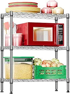 IZEUK 3-Tier Heavy Duty Steel Storage Shelves, Metal Shelf Wire Shelving Rack for Pantry, Kitchen, Home or Office Organization (29.5" W x 13.8" D x 35.5" H, 750LBS, Chrome)