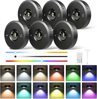 3 Pack Rechargeable Puck Lights with Remote, Dimmable, 3 Color Temps