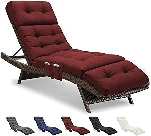 Outdoor Chaise Lounge Chair Cushion Waterproof 74.4 x 22 x 4.7 Inches Lounge Chair Cushions Replacement for Outdoor Furniture with Ties and Pocket, Thickened Pool Lounge Chair Cushions, Red