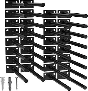 LEOPO Black 32-Pack 8 inch Floating Shelf Brackets, Hidden Shelf Bracket for Wood, Concealed Blind Shelving Support,Invisible Coated Brackets for DIY Decorative,Fit for Kitchen, Bathroom,Study Room