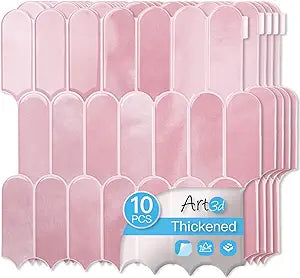 Art3d 12 x 12 Inch Heavy-Duty Peel and Stick Backsplash, Self-Adhesive Wall Tiles for Kitchen Bathroom Decor, 10-Pack Pink