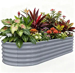8x3x1.5ft Galvanized Raised Garden Bed, 18" Tall Metal Raised Beds for Gardening, Large Planters Boxes for Outdoor Plants Vegetables, Flowers, Herbs & Tomatoes, Above Ground Garden Beds Kit, Grey