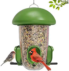 LONA Bird Feeders for Outdoors Hanging 3 Separate Compartments, 3 Feeding Ports, Weatherproof Dome & 3 Ways to Hang, Large Capacity for Cardinals/Finches (GreenPlus