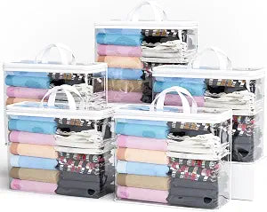 5PACK Plastic Clothes Storage Bag, 22L Clear Storage Bags, Under-Bed Storage, Plastic storage with zipper and handle for Bedding, Sweaters, Comforters, Clothing, Books, DVD & CD (White)