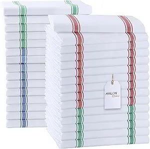 Avalon Kitchen Dish Towels Set (Value Pack of 30) Size 15x25 Inch, 100% Cotton Soft & Absorbent Kitchen Towels, Tea Towels, Reusable Cleaning Cloths for Household Cleaning (Multi)