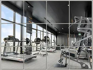JAMBALAY Home Gym Mirrors for Gym, 12Pcs 1212 Square HD Glass Full Length Wall Mirror Tiles, Self Adhesive Frameless Wall Mirror for Bedroom, Living Room, Over The Door