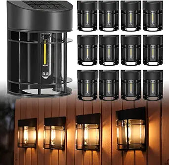 Solar Fence Lights, 12 Pack Waterproof Solar Lights Outdoor, Outdoor Solar Lights for Fence Garden Yard Step Deck Stairs
