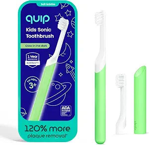 Quip Sonic Electric Toothbrush for Kids with Timer, Glow in the Dark Green