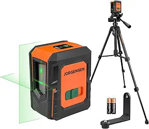 JORGENSEN Laser Level with Tripod, 100 FT Dual Modules Self Leveling Cross Line Laser Leveler Tool with 360 Magnetic Base, Green Laser Level for Picture Hanging, Tile, Home Renovation, Indoor Project