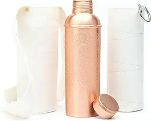 Kitchen Science Authentic 34oz/1000ml Copper Water Bottle with Carry Bag & Sleeve Lab-Tested, Leak-Proof, Ayurvedic Hydration Bottle