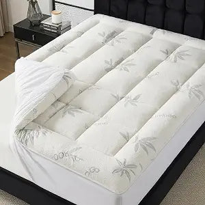 Full Size Mattress Topper - Rayon Made from Bamboo Thick Pillow Top Mattress Pad with Stretchable Pockets for 6-13 inches Mattress, Light Grey