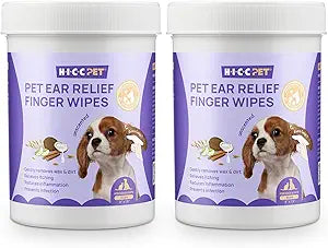 HICC PET Ear Cleaner Finger Wipes for Dogs & Cats, Clean Wax, Dirt & Odor, Soothing Itchy Ears, Gentle and Hypoallergenic Ear Cleaning Wipes for Daily Care-100ct(Unscented)