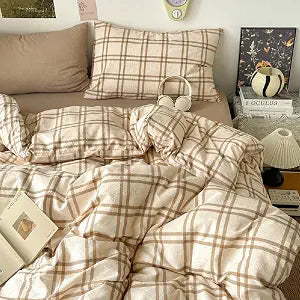 Twin Comforter Set, Taupe Gingham Plaid Comforter Twin