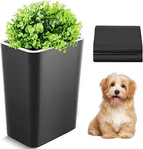 Jingmore Dog Poop Trash Can Outside 3.96 Gal/15 L Plant Styled Dog Waste Trash Can with Lid 50 Waste Bags Outdoor Indoor Poop Container Slim Garbage Bin for Yard Garden Pet (Black)