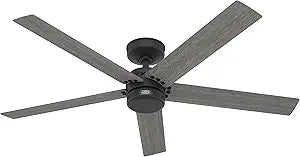 Hunter Fan 52 inch Ceiling Fan with No Light, Outdoor or Indoor Matte Black Ceiling Fan for Porch, Living Room, Office, Kitchen, Garage, 5 Blades (Renewed)