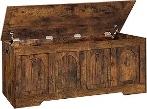DINZI LVJ Storage Chest, 47.2Wooden Storage Box with 2 Safety Hinges, Entryway Shoe Bench with Flip-Top, Large Trunk for Living Room, Bedroom, Easy Assembly, Rustic Brown