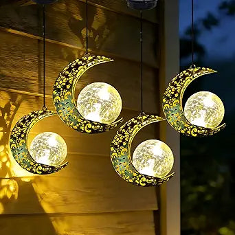 Solar Lanterns Outdoor Garden Decorations, 4 Pack Hanging Solar Moon Lights with Cracked Glass Globes Decor for Backyard Balcony Patio Fence Tree ,Unique Mother's Day Gifts for Women Mom