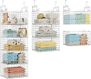 VyGrow 5 Tier Hanging Closet Organizer with Adjustable Dividers, Heavy-Duty Storage Shelves for Clothing, Kitchen, Laundry Room, Extra Large Baskets, 15.7" W x 11.8" D x 51" H, White